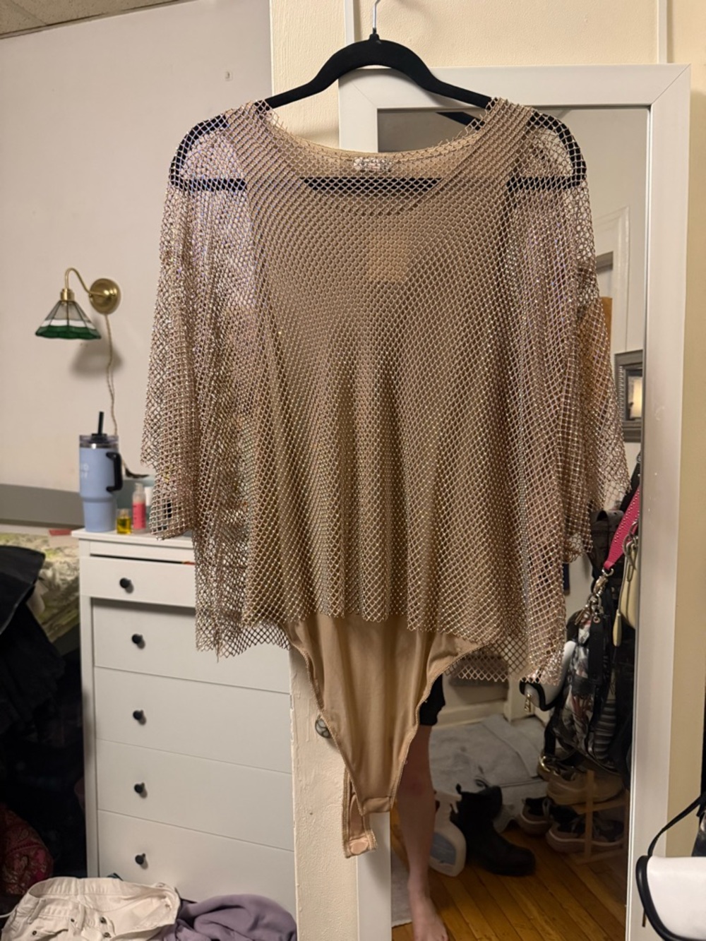 Beige Mesh Knit Bodysuit rhi - Women